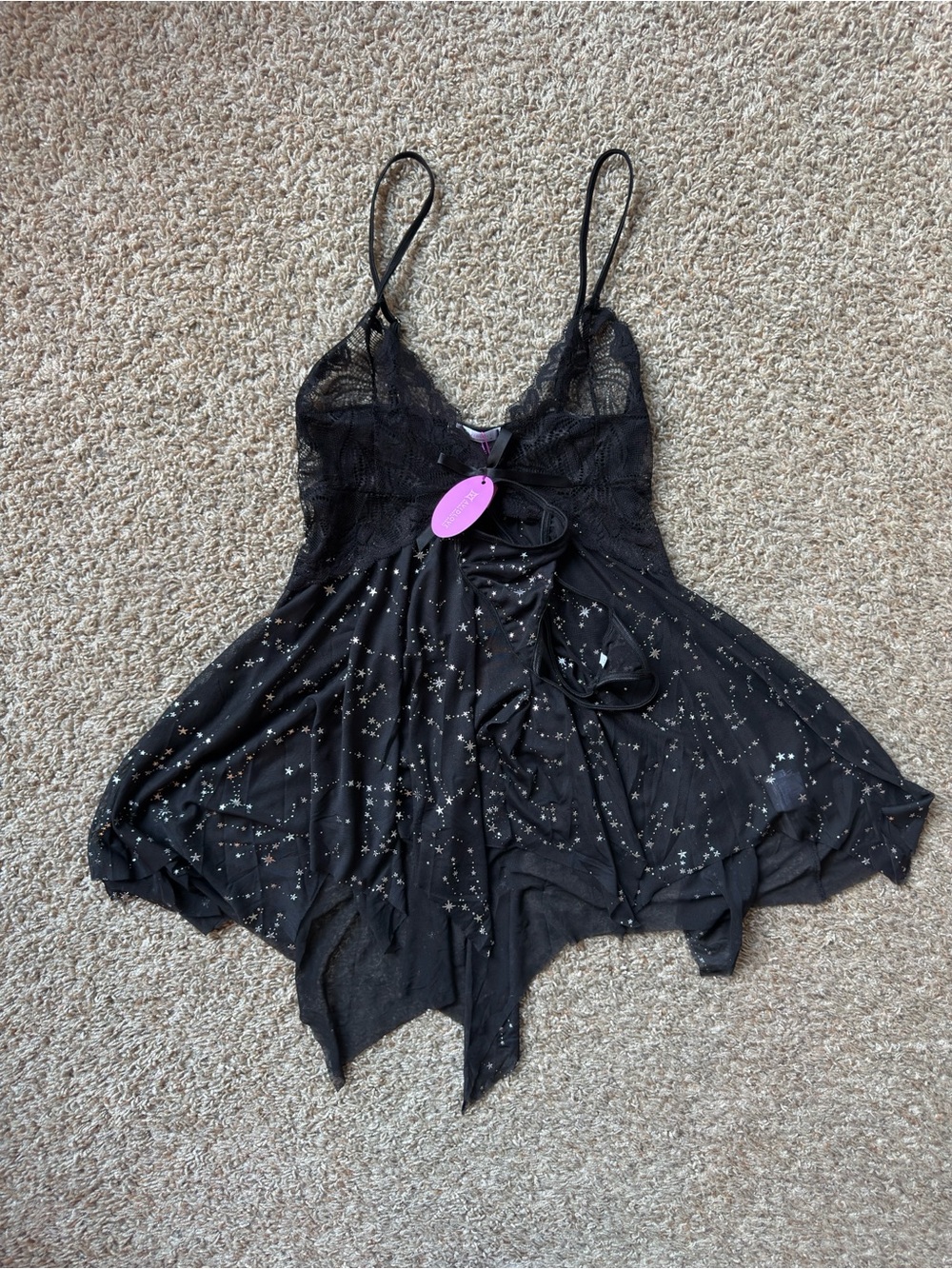 NWT Black Star-Print Lace Chemise nighty - medium